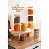 Porsima 1-4 Bambu Vakumlu Kapaklı Yuvarlak Borosilikat Cam 8Li Kavanoz Seti Saklama Kabı 750Ml 10X12cm