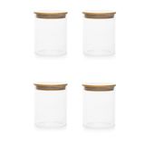 Porsima 1-4 Bambu Vakumlu Kapaklı Yuvarlak Cam 4lü Kavanoz Seti Saklama Kabı 750ML 10X12CM