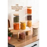 Porsima 1-4 Bambu Vakumlu Kapaklı Yuvarlak Cam 8li Kavanoz Seti Saklama Kabı 750ML 10X12CM - 750 ml - Şeffaf