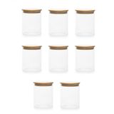 Porsima 1-4 Bambu Vakumlu Kapaklı Yuvarlak Cam 8li Kavanoz Seti Saklama Kabı 750ml 10x12cm