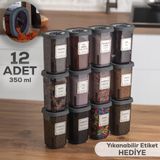 Porsima 1059 12'Li Doner Kapakli Etiketli Baharatlik Seti - Fume Kilitlenebilir Kapakli 350 Cc