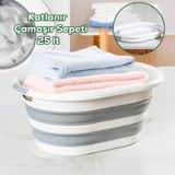 Porsima 1065 25 Lt Akordiyon Sepet Katlanabilir Çamaşır Sepeti Beyaz - Gri