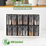 Porsima 1118 12li Standlı Kaşıklı Kapaklı Baharatlık Seti Antrasi Antrasit - Beyaz