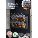 Porsima 1124 8li Tezgah Üstü Asmalı Standlı Kaydırmalı Kaşıklı Kapaklı Etiketli Yapışkanlı Baharatlık Seti