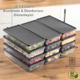 Porsima 1128 12 Li Dikdörtgen No-Frost Etiketli Derin Dondurucu Çok Amaçlı Yiyecek Saklama Kabı Seti - Antrasit - 12'li Buzdolabı Saklama Kabı