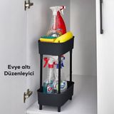 Porsima 1130 Iki Katlı Raf - Çok Amaçlı Mutfak Banyo Düzenleyici Evye Altı Organizer - Siyah