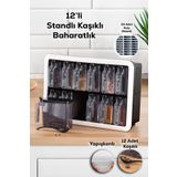 Porsima 1165 Kendinden Yapışkanlı Standlı Etiketli 12 Li Baharatlık Seti Takımı Saklama Kabı Baharatlık