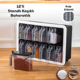 Porsima 1165 Random Standlı Kendinden Yapışkanlı Kaşıklı Kapaklı Baharatlık Seti 12'li Beyaz - Siyah Siyah - Beyaz