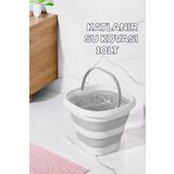 Porsima 1175 Damla Katlanabilir Silikon Su Kovası 28x30cm Banyo Balkon Temizlik Kovası 10 Lt - Gri Beyaz