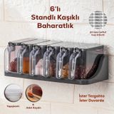 Porsima 1182 Standlı Kaşıklı Kapaklı Baharatlık Seti Antrasit 6'lı