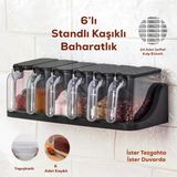 Porsima 1183 6 Lı Simple Standlı Etiketli Kendinden Yapışkanlı Kapaklı Kaşıklı Baharatlık Takımı -Baharatlık