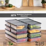 Porsima 12' li Buzdolabı Organizer Derin Dondurucuya Uygun Buzluk Bakliyat Saklama Kabı - Antrasit