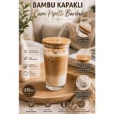 Porsima 12474 Vanes Bambu Kapaklı Cam Pipetli Bardak 370 Ml – Sızdırmaz Silikon Contalı Sıcak & Soğuk İçecek Bardağı