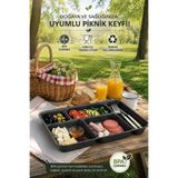 Porsima 1294 5 Bölmeli BPA İçermez Lüks Plastik Piknik Yemek Servis Tabağı-Tabldot Servis Tabağı Antrasit-21*31*3,5 cm