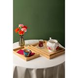 Porsima 130105043 Ahşap Tepsi 3lü Set Çay Kahve Bambu Sunumu Tepsi Seti - Sarı