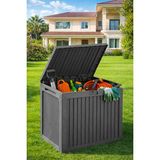 Porsima 161001-012 130LT Kilitli Organizer Kapaklı Bahçe Balkon Kiler Sandığı Çok Amaçlı Depolama Sandığı Gri - Siyah