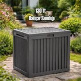 Porsima 161001-012 130Lt Kilitli Organizer Kapaklı Bahçe Balkon Kiler Sandığı Çok Amaçlı Depolama Sandığı Gri