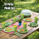 Porsima 162420-153d 32 Parça 6 Kişilik Taşınabilir Piknik Seti - Saklama Kutulu Yeşil Yeşil