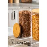 Porsima 2-3 Bambu Vakumlu Kapaklı Yuvarlak Borosilikat Cam 3lü Kavanoz Seti Saklama Kabı 1300ML 10X20CM