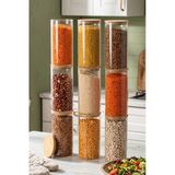 Porsima 2-3 Bambu Vakumlu Kapaklı Yuvarlak Borosilikat Cam 9lu Kavanoz Seti Saklama Kabı 1300ml 10x20cm