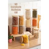 Porsima 2-4 Bambu Vakumlu Kapaklı Yuvarlak Borosilikat Cam 12Li Kavanoz Seti Saklama Kabı 1300Ml 10X20cm