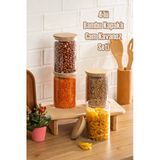 Porsima 2-4 Bambu Vakumlu Kapaklı Yuvarlak Borosilikat Cam 4Lü Kavanoz Seti Saklama Kabı 1300Ml 10X20cm