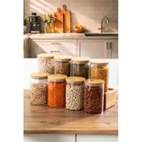 Porsima 2-4 Bambu Vakumlu Kapaklı Yuvarlak Borosilikat Cam 8Li Kavanoz Seti Saklama Kabı 1300Ml 10X20cm