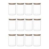 Porsima 2-4 Bambu Vakumlu Kapaklı Yuvarlak Cam 12LI Kavanoz Seti Saklama Kabı 1300ML 10X20CM