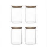 Porsima 2-4 Bambu Vakumlu Kapaklı Yuvarlak Cam 4lü Kavanoz Seti Saklama Kabı 1300ml 10x20cm