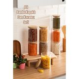 Porsima 2-4 Bambu Vakumlu Kapaklı Yuvarlak Cam 8li Kavanoz Seti Saklama Kabı 1300ML 10X20CM - Şeffaf