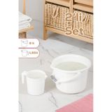Porsima 2 Li Banyo Balkon Temizlik Seti 8l Kulplu Kova 1,65l Maşrapa Banyo Seti Beyaz Beyaz