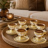 Porsima 2003-1 6 Kişilik 12 Parça Yaldızlı Porselen Türk Kahve Fincan Takımı - Kahve Fincan Seti - 90ML