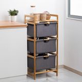 Porsima 2059 3 Katlı Çok Amaçlı Çekmeceli Organizer Dolap Ahşap Bambu Ayaklı 3 Hazneli Düzenleyici Kumaş Askılı Organizer Oyuncak Sepeti Banyo Mutfak Düzenleyicisi