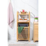 Porsima 2063 Ahşap Bambu Kirli Sepetli 2 Raflı Çok Amaçlı Banyo Düzenleyici Organizer Banyo Dolabı Kirli Çamaşır Sepeti Organizeri
