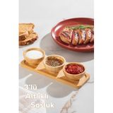 Porsima 2078 3lü Ahşap Bambu Standlı Kase Sosluk Reçellik Çerezlik İkramlık Sunumluk Seti Takımı