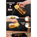 Porsima 2086-2 Cam Sprey-Fısfıs Yağdanlık Limon Sirke Sos Airfryer Püskürtmeli Püskürtücü Yağlık( 2 Adet) - Sarı - 450 ml