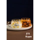 Porsima 2089 2li Borosilikat Isıya Ateşe Dayanıklı Cam Kulplu Çay Bardağı Kahve Bardak Kupa Sarı 400 Ml Şeffaf