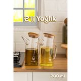Porsima 2093 Bambu Kapaklı Vakumlu Borosilikat Cam 2li Yağdanlık Yağlık Sirkelik Seti 700ml Şeffaf