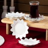 Porsima 2338 Güneş Motifli 6'lı Porselen Çay Tabağı Seti Beyaz