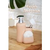 Porsima 277744 Tezgah Üstü Pudra Sıvı Sabunluk Fırçalı Süngerli Porselen Sabunluk (550ML) 20cm