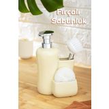 Porsima 277745 Tezgah Üstü Krem Sıvı Sabunluk Fırçalı Süngerli Porselen Sabunluk (550ML) 20cm