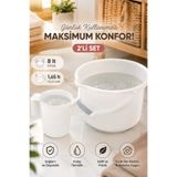 Porsima 2li Banyo Balkon Temizlik Seti 8L Kulplu Kova 1,65L Maşrapa Banyo Seti Beyaz
