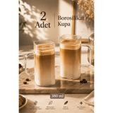 Porsima 2li Borosilikat Isıya Dayanıklı Meşrubat Latte Kahve Su Bardağı Sunumluk Cam Kupa Bardak Seti 380 ml