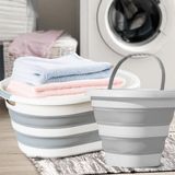 Porsima 2li Katlanır Temizlik Seti - Katlanır Sepet 25lt - Katlanır Kova 10lt Beyaz - Gri