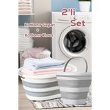 Porsima 2Li Katlanır Temizlik Seti - Katlanır Sepet 25Lt - Katlanır Kova 10Lt