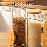 Porsima 3-3 Bambu Vakumlu Kapaklı Yuvarlak Borosilikat Cam 9lu Kavanoz Seti Saklama Kabı 1650ML 10X25CM - Şeffaf - 1,6 lt