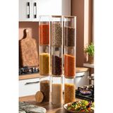 Porsima 3-3 Bambu Vakumlu Kapaklı Yuvarlak Borosilikat Cam 9lu Kavanoz Seti Saklama Kabı 1650ml 10x25cm