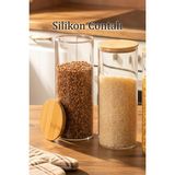 Porsima 3-3 Bambu Vakumlu Kapaklı Yuvarlak Cam 6lı Kavanoz Seti Saklama Kabı 1650ML 10X25CM - Şeffaf - 1,6 lt