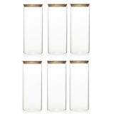Porsima 3-3 Bambu Vakumlu Kapaklı Yuvarlak Cam 6lı Kavanoz Seti Saklama Kabı 1650ml 10x25cm