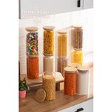Porsima 3-4 Bambu Vakumlu Kapaklı Yuvarlak Borosilikat Cam 12Li Kavanoz Seti Saklama Kabı 1650Ml 10X25cm